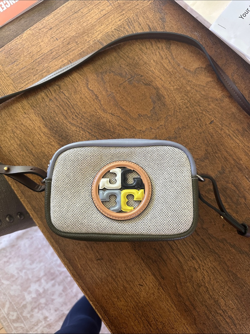 Tory Burch Neutral Canvas Crossbody with Multicolor Logo BRAND NEW